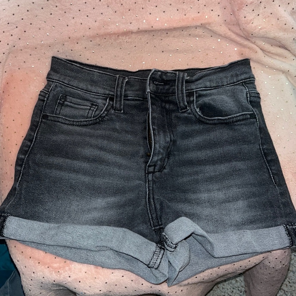 Black denim shorts